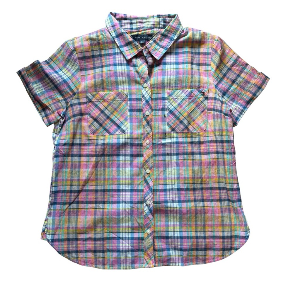 Tommy Hilfiger NWT Button Down Multicolour Plaid Short Sleeve Cotton Shirt
